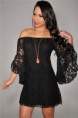 Vestido em renda com manga Morcego Perola Preta